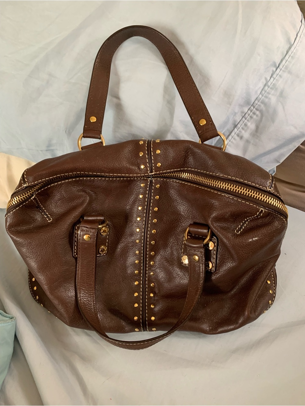Michael Kors Brown Leather Satchel with Gold Hardware